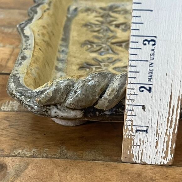 Decorative Pottery Tray 10.5" Engraved Designs Weathered Antique Finish - Picture 8 of 10
